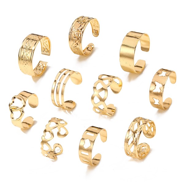 Foot Ring Set Manufacturer - Butterfly Hollow Wide Double Love 10 Piece Gold Plated