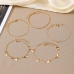 Ankle Chain Factory - Fashionable Butterfly Love Loop Purple Bead 5-piece Gold Plated