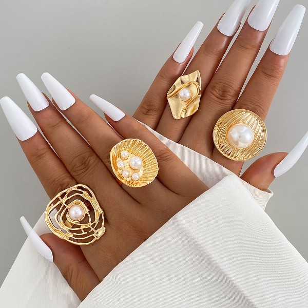 Adjustable Ring Manufacturer - 2025 Exaggerated Geometry Pearl for Women Fashion