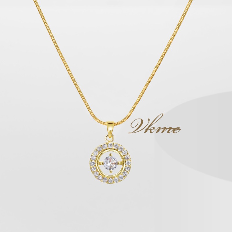 Necklaces Supplier - Custom Gold Plating Micro Pave CZ Round Diamond Bling Bling