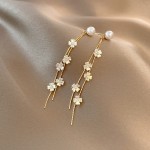 Silver Earrings Factory - Vintage Geometric Love Tassel S925 Silver Needle Pearl
