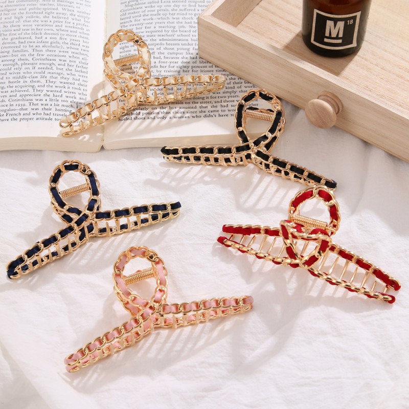 Hairpins Factory - Woman Metal Chain Catch Clip Simple Back Head Shark Clip