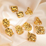 Stud Earrings Supplier - Fashion Metal Square Stainless Steel Gold Plated Lava Irregular