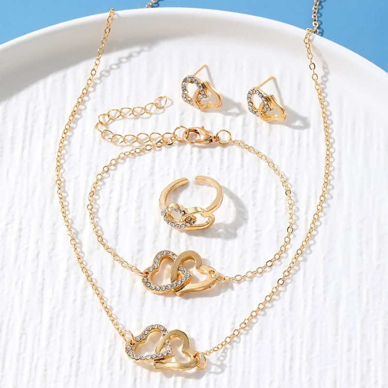 Jewelry Set Factory - Hot Sale Heart to Heart Diamond Bracelet Necklace Ring Earrings