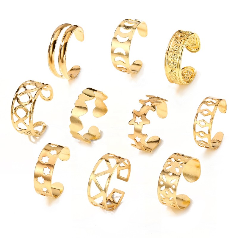 Foot Rings Supplier - Cute Hollow Five Pointed Star Flower 10 Piece Gold Plated