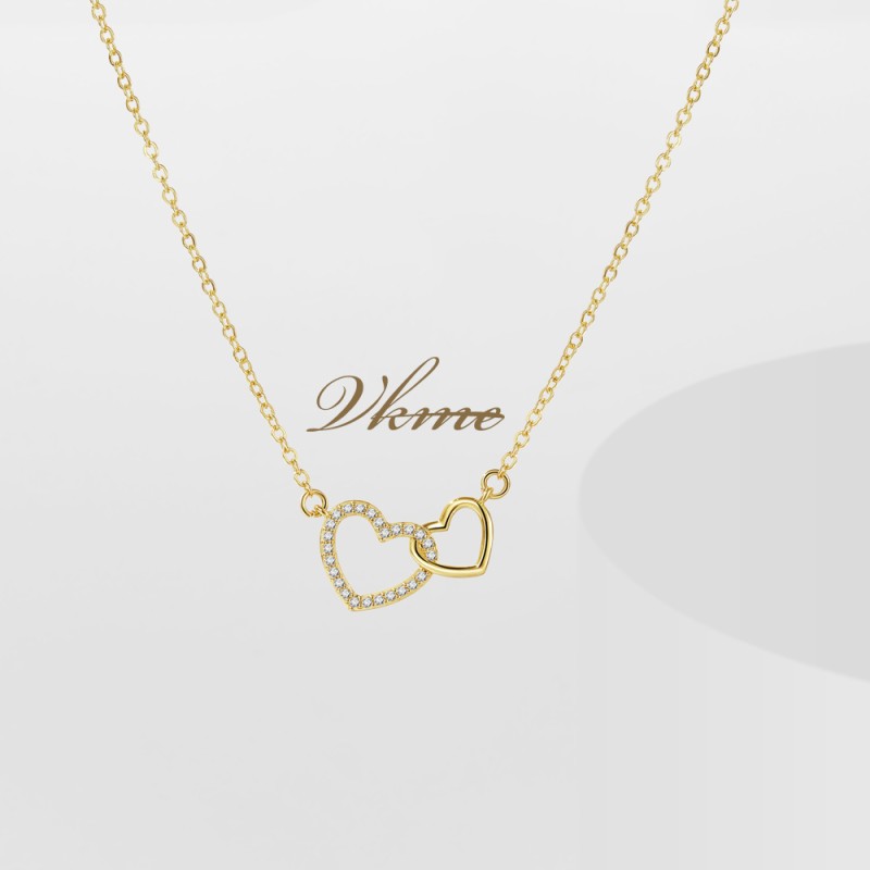 Pendant Necklace Manufacturer - Custom Wholesale Interlocking Heart CZ Zircon Double