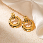 Stud Earrings Supplier - Fashion Metal Square Stainless Steel Gold Plated Lava Irregular