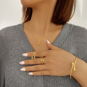 Jewelry Set Supplier - Silver Drop Necklace Earrings Twisted Ring Bangle Gold Plated