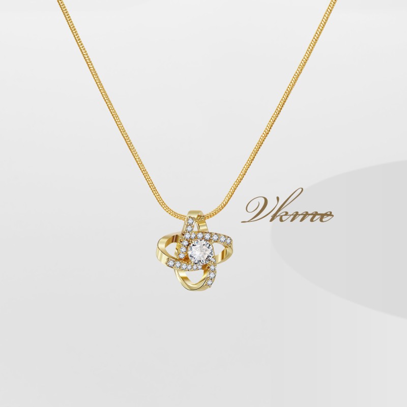 Pendant Necklace Factory - Gold Color Copper Zircon CZ Forever Love Knot
