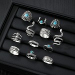 Ring Set Manufacturer - 12 Piece Bohemian Shooting Antler Green Stone Open Silver