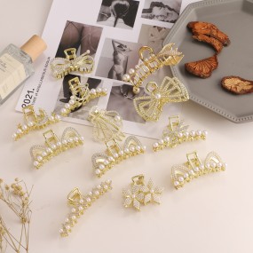 Hair Claw Supplier - Pearl Alloy Rhinestone Geometric Fashion Sweet Crystal Alloy