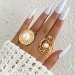 Adjustable Ring Manufacturer - 2025 Exaggerated Geometry Pearl for Women Fashion