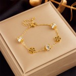Bracelet Factory - Luxury Adjustable Stainless Steel 18k Gold Pearl Zircon Cuban