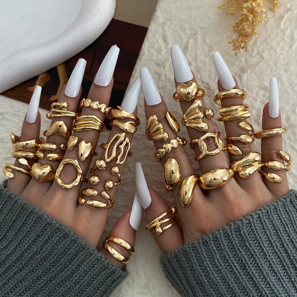 Ring Set Manufacturer - 2025 Exaggerated Irregular Light Gold Geometric Open