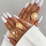 Adjustable Ring Manufacturer - 2025 Exaggerated Geometry Pearl for Women Fashion