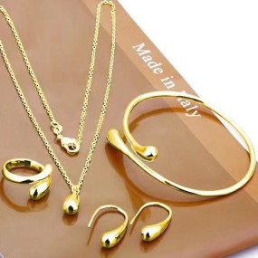 Jewelry Set Supplier - 4Pcs Silver Drop Jewelry Set Gold Plated Necklace Earrings