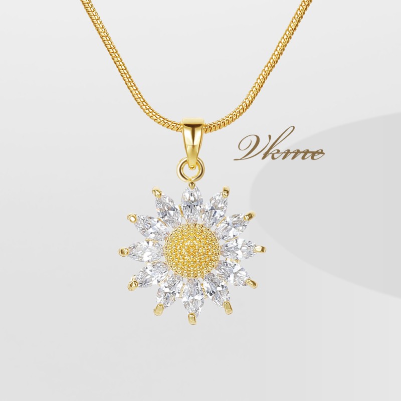 Necklace Supplier - Custom Wholesale Fashion Gold Plated Zircon Sunflower Flower