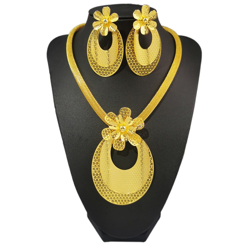 Jewelry Set Supplier - Gold Plated Conch Flower Pendant Necklace Earrings Bridal