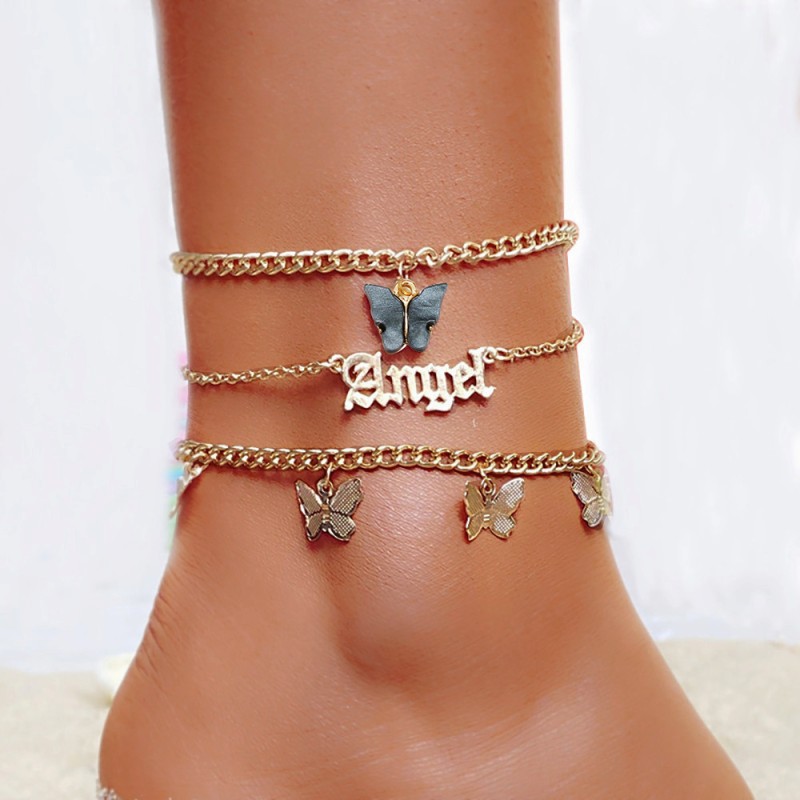 Anklet Set Manufacturer - Wholesale Summer Acrylic Butterfly Pendant Gold Letter