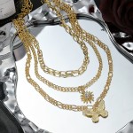 Necklace Manufacturer - 2025 Fashion Sunflower Butterfly Pendant 3 Layer for Women