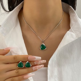 Jewelry Set Manufacturer - Trendy Triangle Pendant Necklace Earrings Set for Women