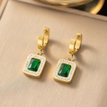 Jewelry Set Supplier - Trendy Emerald Square Pendant Stainless Steel Without Box