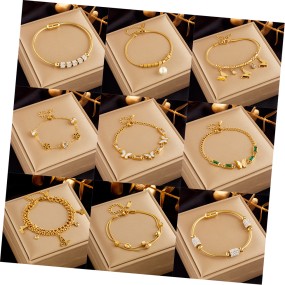 Bracelet Factory - Luxury Adjustable Stainless Steel 18k Gold Pearl Zircon Cuban