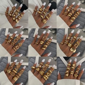 Finger Rings Factory - Vintage Open Gold Geometric Hollow Drop Exaggeration Irregular