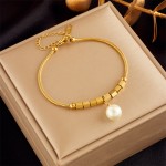 Bracelet Factory - Luxury Adjustable Stainless Steel 18k Gold Pearl Zircon Cuban