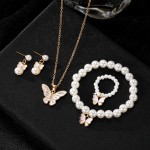 Jewelry Set Factory - 4pcs Fashion Butterfly Pendant Vintage Bracelet Pearl Beaded