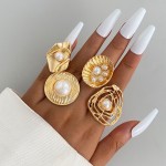 Adjustable Ring Manufacturer - 2025 Exaggerated Geometry Pearl for Women Fashion