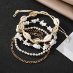 Anklets Factory - Bohemian Layered Sea Shell Beaded Stone Ankle Chain Summer