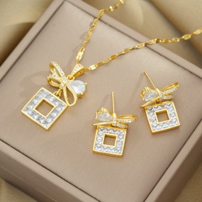 Jewelry Set Manufacturer - Luxury Zircon Geometric Butterfly Stainless Steel Chain