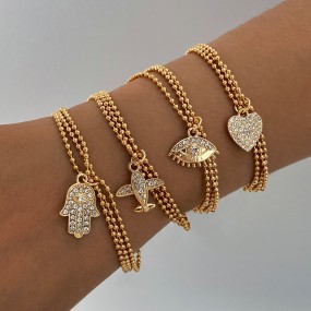 Bracelet Set Factory - 4Pcs Trendy Gold Airplane Eye Love Zircon Adjustable
