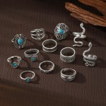 Ring Set Manufacturer - 12 Piece Bohemian Shooting Antler Green Stone Open Silver