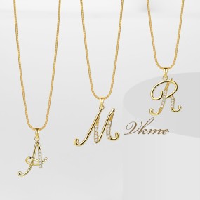 Pendant Necklace Manufacturer - 18K Gold Plated Alphabet Letter Copper Zircon Initial