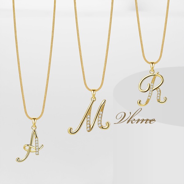 Pendant Necklace Manufacturer - 18K Gold Plated Alphabet Letter Copper Zircon Initial