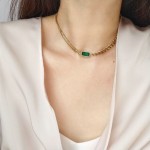 Jewelry Set Supplier - Luxury Green Zircon Square Pendant Gold Plated Stainless Steel