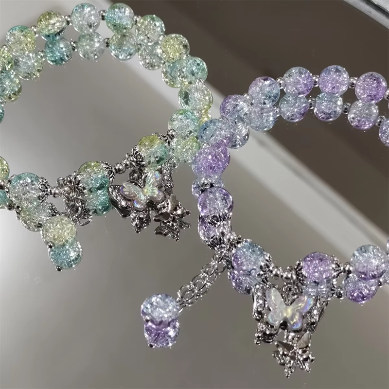 Elastic Bracelet Manufacturer - Hot Selling Bohemian Colorful Butterfly Pendant Glass