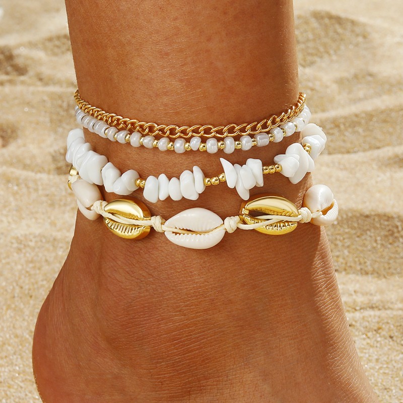 Anklets Factory - Bohemian Layered Sea Shell Beaded Stone Ankle Chain Summer