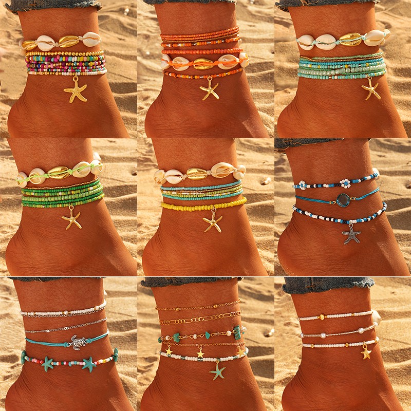 Anklet Set Factory - 2025 Bohemian Starfish Conch Tortoise Beads for Women Beach