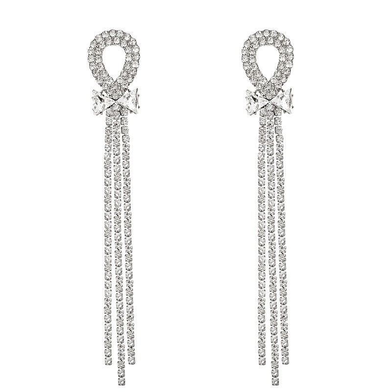 Silver Earrings Manufacturer - S925 Silver Needle Fringe Earrings Long Tassel Zircon