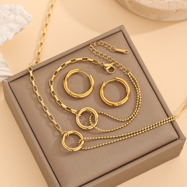Jewelry Set Factory - Luxury Geometric Circle Splicing Stainless Steel Necklace