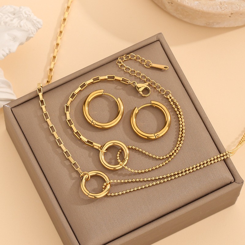 Jewelry Set Factory - Luxury Geometric Circle Splicing Stainless Steel Necklace