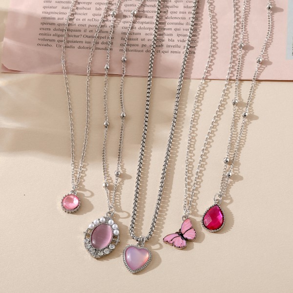 Necklaces Set Manufacturer - 5pcs Crystal Butterfly Hollow Heart Choker Fashion