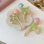 Hair Clips Supplier - Tulip Metal Enamel Flower Large Claw Clip Headgear Accessories
