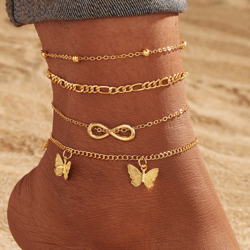 Anklets Factory - Trendy Infinite Butterfly Gold Bead 4 Piece Gold Plated Geometric
