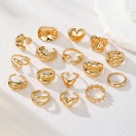 Ring Set Factory - 16 Pcs 2025 Exaggerated Irregular Heart Light Gold Geometric