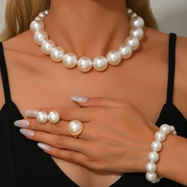 Jewelry Set Supplier - Women's Imitation Pearl Necklace Bracelet Earrings Party