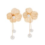 Dangle Earrings Supplier - Fashion Long Fringe Pearl Hollow Big Metal Flower Exaggerated